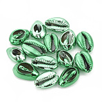 Electroplated Sea Shell Beads, Undrilled/No Hole Beads, Cowrie Shells, Green, 17~21x11~14x6~8mm(SSHEL-S258-06B)