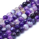 Natural Agate Beads, Dyed, Faceted Round, Purple, 10mm, Hole: 1.3mm, about 37pcs/strand, 14.5 inch(37cm)(G-J371-13-10mm)