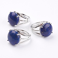 Adjustable Natural Lapis Lazuli Finger Rings, with Brass Findings, US Size 7 1/4(17.5mm), gemstone: 16mm(X-RJEW-F075-01L)