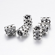 Alloy Beads, Large Hole Beads, Column with Star, Antique Silver, 11x9~9.5mm, Hole: 6mm(X-PALLOY-T003-04)