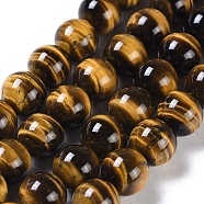 Natural Tiger Eye Round Bead Strands, Grade A+, 10mm, Hole: 1mm, about 40pcs/strand, 15.5 inch(G-L411-07-10mm)