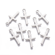 201 Stainless Steel Pendants, Cross, Stainless Steel Color, 23.5x12x1mm, Hole: 2mm(STAS-L233-069P)