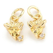 Brass Cubic Zirconia Pendants, with Jump Rings, Fish, Real 18K Gold Plated, 10x6.5x4mm, Hole: 3.5mm(ZIRC-O041-02G)