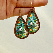 Acrylic Teardrop Dangle Earrings, Flower, 82mm(PW-WG3975F-01)