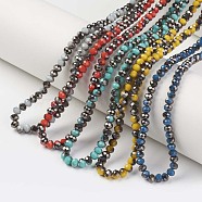 Electroplate Opaque Glass Beads Strands, Half Black Plated, Faceted, Rondelle, Mixed Color, 6x5mm, Hole: 1mm, about 85~88pcs/strand, 16.1~16.5 inch(41~42cm)(EGLA-A034-P6mm-P)