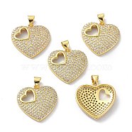 Brass Cubic Zirconia Pendants, Long-Lasting Plated, Lead Free & Cadmium Free, Real 18K Gold Plated, Heart, Clear, 20.5x21x3.5mm, Hole: 3.5x4mm(X-KK-B047-14G)