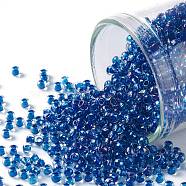 TOHO Round Seed Beads, Japanese Seed Beads, (189) Inside Color Luster Crystal/Caribean Blue, 11/0, 2.2mm, Hole: 0.8mm, about 1110pcs/10g(X-SEED-TR11-0189)