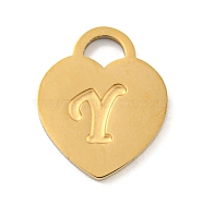Ion Plating(IP) 304 Stainless Steel Pendants, Laser Cut, Heart with Letter Charm, Golden, Letter Y, 15x12x1mm, Hole: 3x3.5mm(FIND-M017-01G-Y)