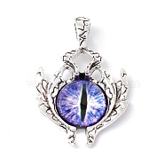 Glass Pendants, with Antique Silver Plated Alloy Findings, Evil Eye, Lilac, 42x29x8.5mm, Hole: 6x4mm(FIND-A015-01A-AS)