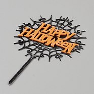 Acrylic Spider Web & Halloween Word Cake Insert Card Decoration, for Halloween Cake Decoration, Orange, 140x90x1mm(X-DIY-H109-02)