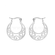 304 Stainless Steel Hoop Earrings for Women, Sector with Hollow, Stainless Steel Color, 29x25mm(EJEW-F338-06P)