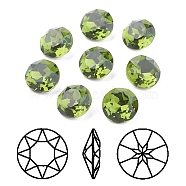 Pointed Back & Back Plated K9 Glass Rhinestone Cabochons, Grade A, Faceted, Flat Round, Olivine, 8x4.5mm(RGLA-J012-8mm-228)