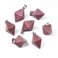 Natural Rhodochrosite Pendants, with Platinum Plated Iron Findings, Bicone, 28~29.5x20x20mm, Hole: 4~5x6.5~7mm(G-N326-107B)