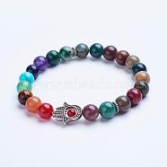 Natural Indian Agate Beaded Stretch Bracelets, with Alloy Spacer Beads, Hamsa Hand/Hand of Fatima/Hand of Miriam, 1-3/4 inch(45mm)(BJEW-P072-F03)