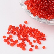 8/0 Glass Seed Beads, Transparent, Round, Red, 3mm, Hole: 1mm, about 1097pcs/50g(X-SEED-A004-3mm-5)