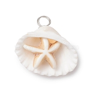 Summer Beach Natural Shell Pendants, Dyed Synthetical Turquoise Star Charms, Platinum, White, 25~30x27~35x12~15mm, Hole: 4~4.5mm(PALLOY-JF02649-01)