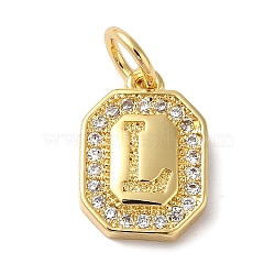 Real 18K Gold Plated Brass Micro Pave Clear Cubic Zirconia Pendants, with Jump Ring, Long-Lasting Plated, Lead Free & Cadmium Free, Letter Charms, Letter L, 12x8.5x2mm, Hole: 3mm(KK-L216-002G-L)