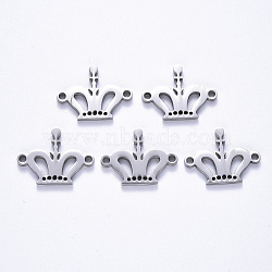 201 Stainless Steel Links Connectors, Laser Cut, Crown, Stainless Steel Color, 15x20x1.5mm, Hole: 1.8mm(STAS-S114-37)