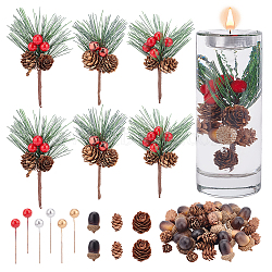 AHADERMAKER 106Pcs 8 Style Artificial Winter Christmas Decorations Set, including Wooden/Foam Pine Cone/Berries with Branch Ornaments, Mixed Color, 25~140x13~30mm(DIY-GA0004-79)