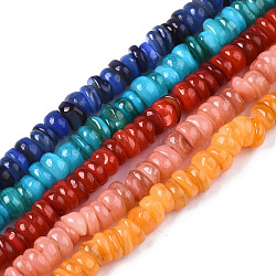 Natural Freshwater Shell Beads Strands, Dyed, Chip, Mixed Color, 3~4x0.3~3mm, Hole: 0.6mm, about 220~225pcs/strand, 14.76 inch~15.16 inch(37.5cm~38.5cm)(SHEL-S278-067)