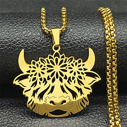 304 Stainless Steel Pendant Necklaces, Cattle, Golden, 23.58 inch(59.9cm)(NJEW-C066-16G)