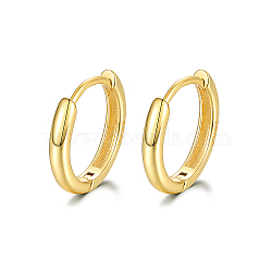 925 Sterling Silver Huggie Hoop Earrings, Round Ring, with S925 Stamp, for Women, Real 18K Gold Plated, 14mm(PN7654-1)