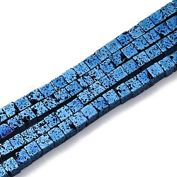 Electroplated Natural Lava Rock Beads Strands, Cube, Blue Plated, 3x3x3mm, Hole: 1~1.2mm, about 133pcs/strand, 16.14''(41cm)(G-A256-B01-02G)