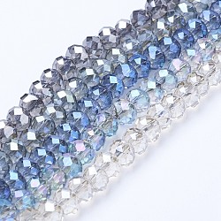 Electroplate Transparent Glass Beads Strands, Full Rainbow Plated, Faceted, Rondelle, Mixed Color, 6x5mm, Hole: 1mm, about 85~88pcs/strand, 16.1~16.5 inch(41~42cm)(EGLA-A034-T6mm-Y)