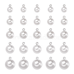 Mega Pet 70Pcs 7 Style Resin & Plastic Imitation Pearl Pendants/Shank Buttons, with Platinum Iron Findings, 1-Hole, Round, White, 10pcs/style(BUTT-MP0001-01)