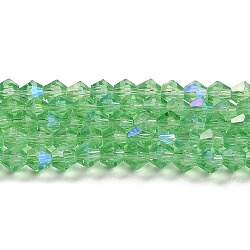 Transparent Electroplate Glass Beads Strands, AB Color Plated, Faceted, Bicone, Light Green, 6x6mm, Hole: 1mm, about 45~47pcs/strand, 9.65~9.84 inch(24.5~25cm)(EGLA-A039-T6mm-L24)