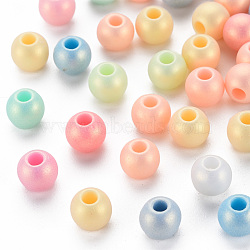 Spray Painted Opaque Acrylic Beads, Frosted, Round, Mixed Color, 6x5mm, Hole: 2mm, about 4760pcs/500g(ACRP-S679-C33)