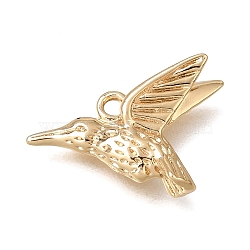 Brass Pendants, Hammered Hummingbird Charms, Real 18K Gold Plated, 13x20x3mm, Hole: 1.6mm(KK-N290-26G)