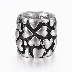 304 Stainless Steel Beads, Column with Heart, Antique Silver, 8x7.5mm, Hole: 2mm(STAS-G153-58AS)