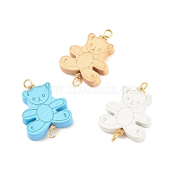 Spray Painted Wood Connector Charms, with Golden Tone Copper Wire Loops, Bear, Mixed Color, 35.5x22.5x5.5mm, Hole: 2.5~3.5mm(PALLOY-JF01427-14)