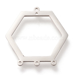 304 Stainless Steel Chandelier Components Links, Polishing, Hexagon, Stainless Steel Color, 32x30x1mm, Hole: 1.4mm and 1.2mm(STAS-P245-41D)