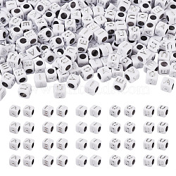 500Pcs 5 Style Opaque Acrylic Beads, White Cube with Silver Letter.A & Letter.E & Letter.I & Letter.O & Letter.U, Cube, 6x6x6mm, Hole: 3.5mm, 100pcs/style(SACR-BY0001-04)