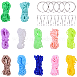 DIY Keychain Making Kits, include 12 Colors Hollow Pipe PVC Tubular Synthetic Rubber Cord, 304 Stainless Steel Keychain Clasp & Split Key Rings, Mixed Color, 25.5x8.5x2mm(DIY-YW0017-16)
