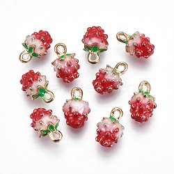 Golden Plated Alloy Enamel Charms, Strawberry, Red, 12.5x8x6mm, Hole: 1.5mm(ENAM-WH0004-01G)