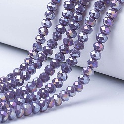 Electroplate Glass Beads Strands, Opaque Solid Color, AB Color Plated, Faceted, Rondelle, Slate Blue, 3.5~3.8x3mm, Hole: 0.4mm, about 113~115pcs/strand, 32~33cm(EGLA-A034-P3mm-B05)