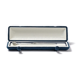 Rectangle Velvet Necklace Boxes, Jewelry Pendant Necklace Gift Case with Iron Snap Button, Marine Blue, 23.4x6.1x3.35cm(VBOX-C001-05A)