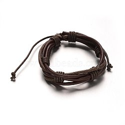 Adjustable Leather Cord Braided Multi-Strand Bracelets, with Waxed Cord, Coconut Brown, 54mm, 15x19mm(BJEW-M169-05)