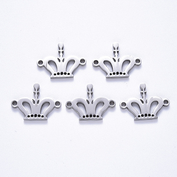 201 Stainless Steel Links Connectors, Laser Cut, Crown, Stainless Steel Color, 15x20x1.5mm, Hole: 1.8mm