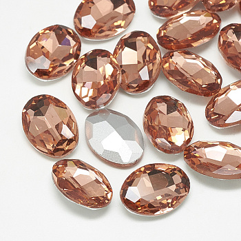 Pointed Back Glass Rhinestone Cabochons, Back Plated, Faceted, Oval, Vintage Rose, 10x8x4mm