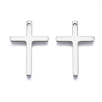 201 Stainless Steel Pendants, Stamping Blank Tag, Cross, Stainless Steel Color, 25x16x1mm, Hole: 1.2mm