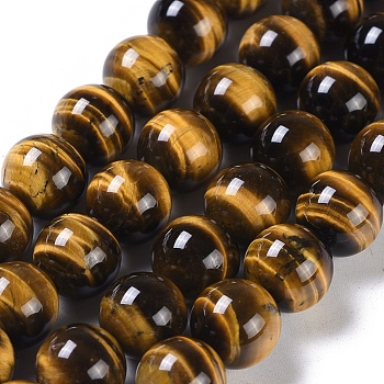 Natural Tiger Eye Round Bead Strands, Grade A+, 10mm, Hole: 1mm, about 40pcs/strand, 15.5 inch