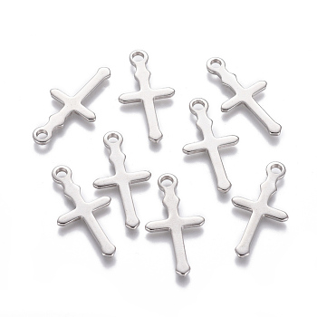 201 Stainless Steel Pendants, Cross, Stainless Steel Color, 23.5x12x1mm, Hole: 2mm