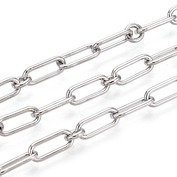 Brass Oval Link Chains, Soldered, with Spool, Platinum, 9.5x4x1mm, about 32.81 Feet(10m)/Roll