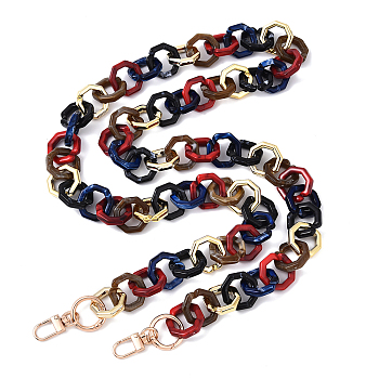 Acrylic Octagon Link Bag Decorative Chains, with Alloy Clasps, Bag Replacement Accessories, Light Gold, Colorful, 120mm