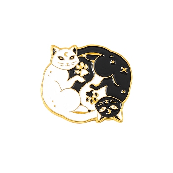 Yin-yang Taichi Black White Animal Lover Enamel Pins, Golden Alloy Brooches for Valentine's Day, Cat Shape, 22x17mm