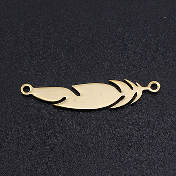 201 Stainless Steel Links connectors, Feather, Golden, 29x6x1mm, Hole: 1.4mm